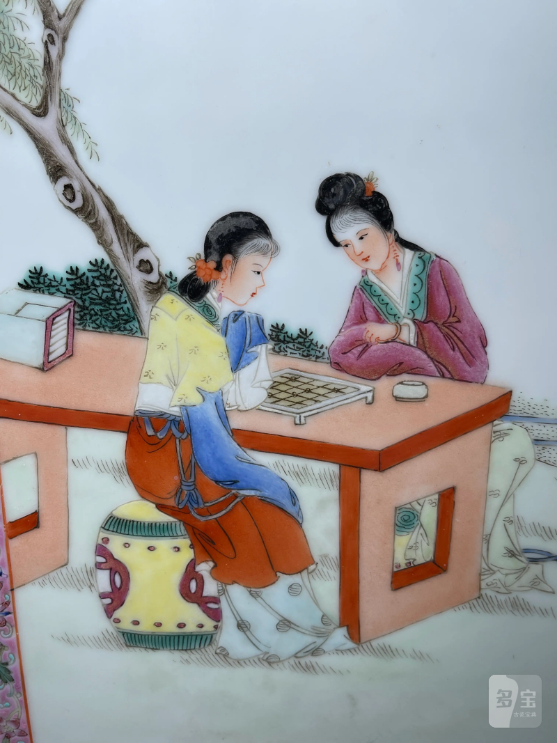 创汇期 粉彩琴棋书画纹瓷板一组四件 - 图13